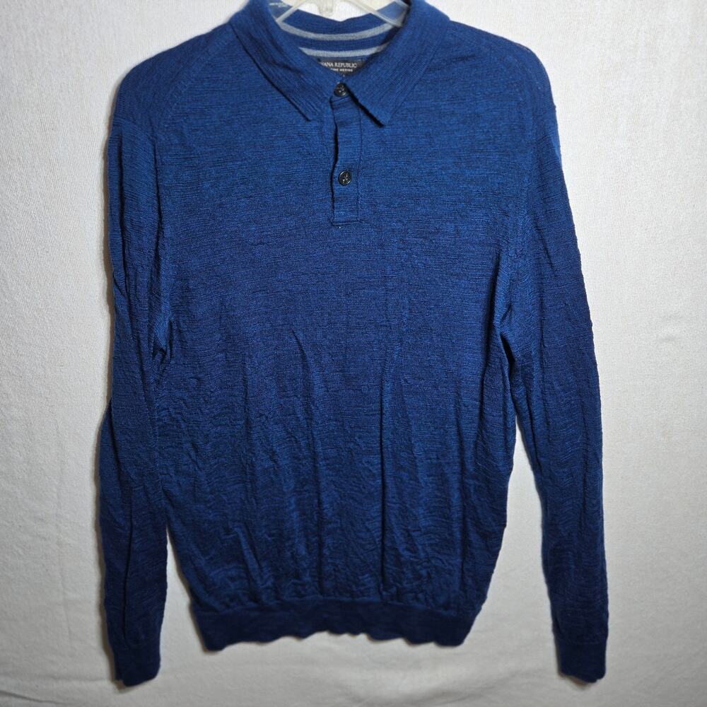 Banana Republic Men XL Extra Fine Merino Wool Blend Collared Pullover Sweater